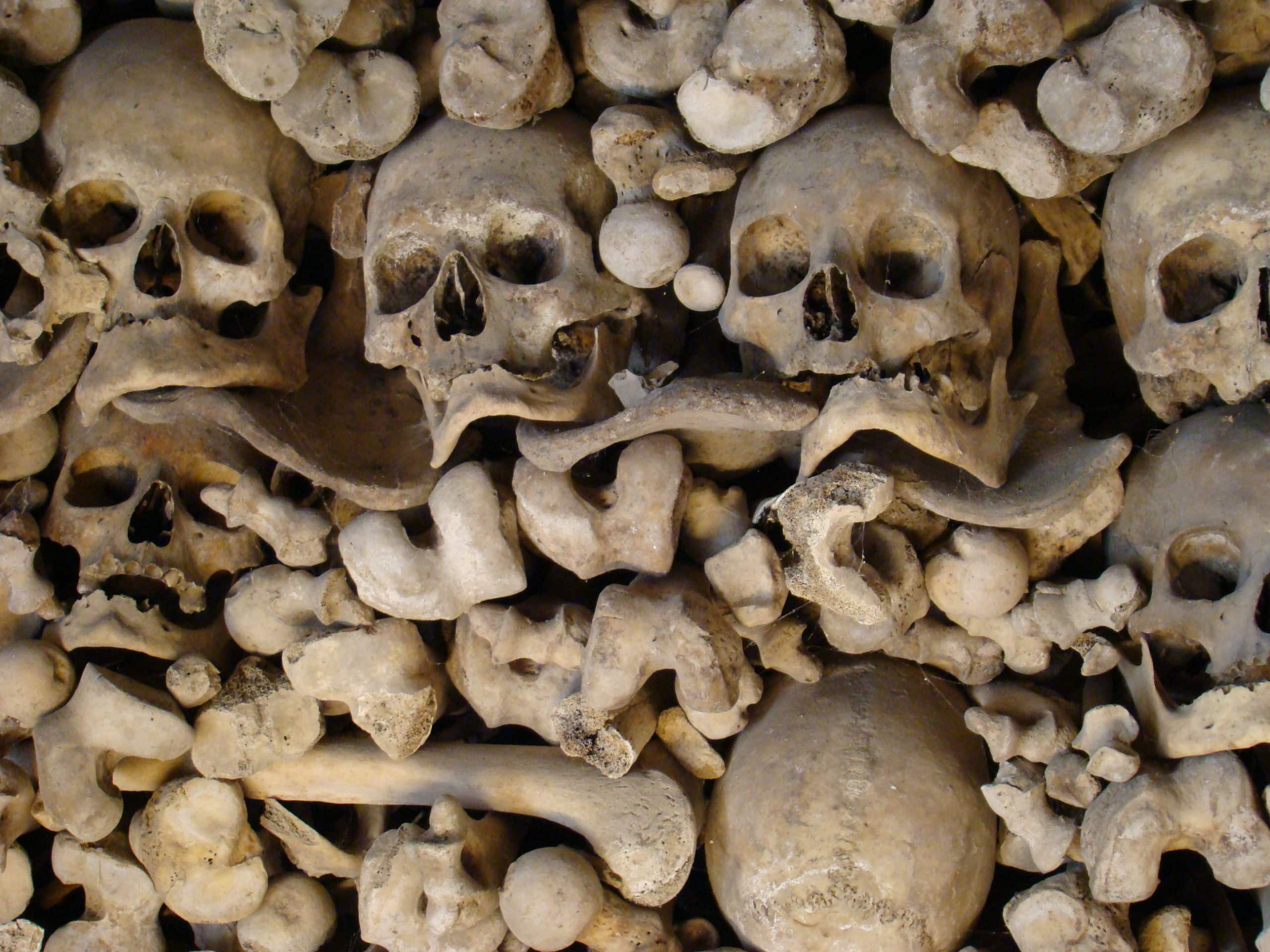Una capilla decorada con cráneos