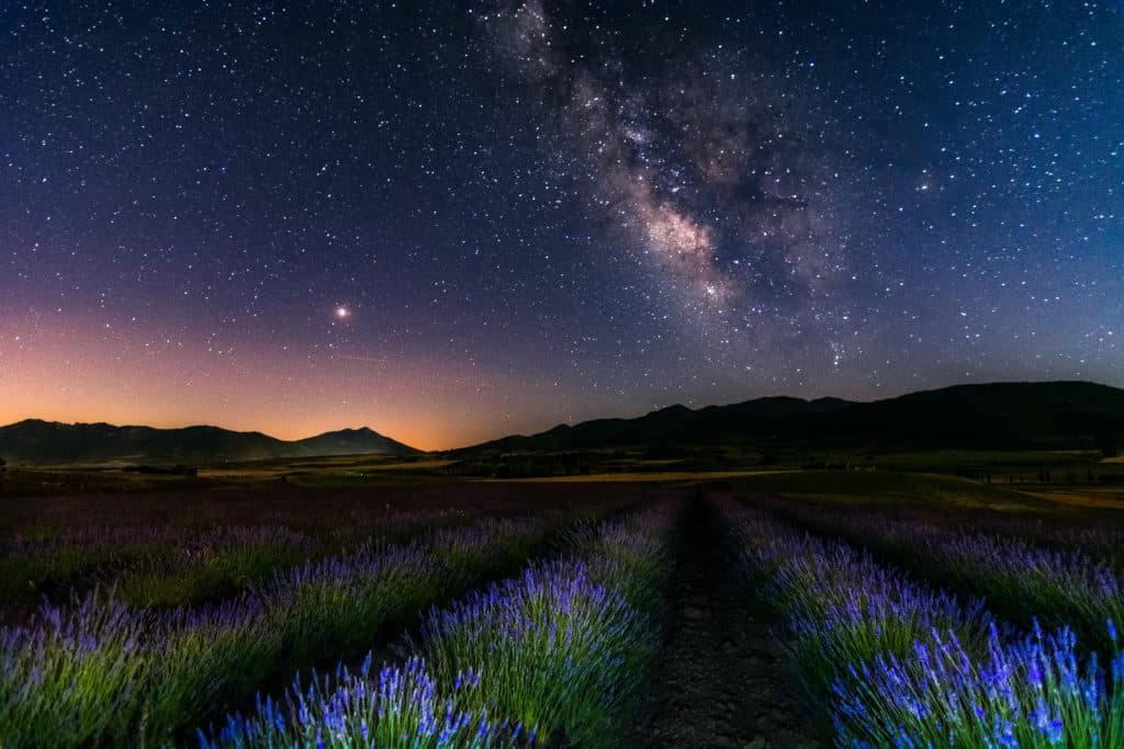 Campos de lavanda bajo la Marte y la Vía Láctea - Moratalla, Murcia