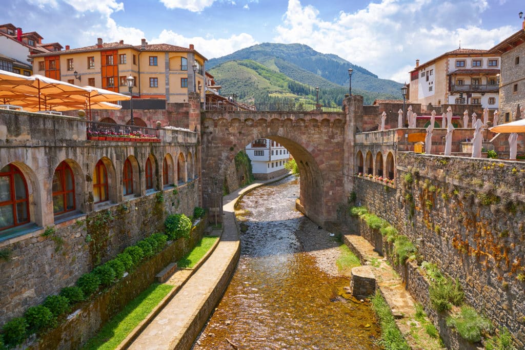 Potes river Quiviesa Deva a Cantabria village Spain