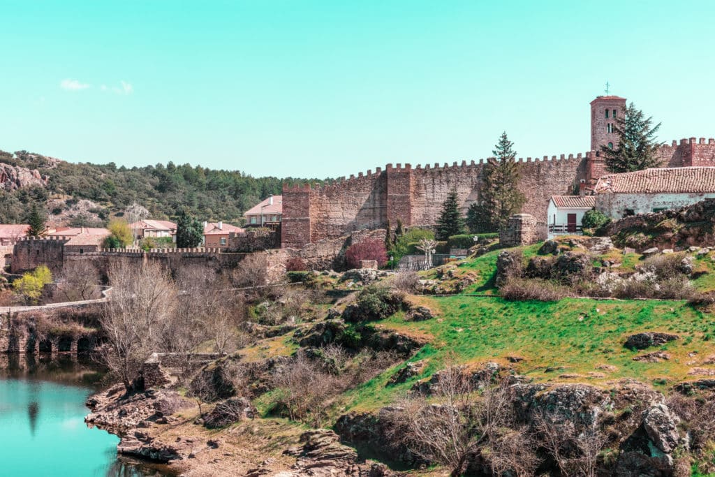 View over small historic town Buitrago de Lozoya in Spain