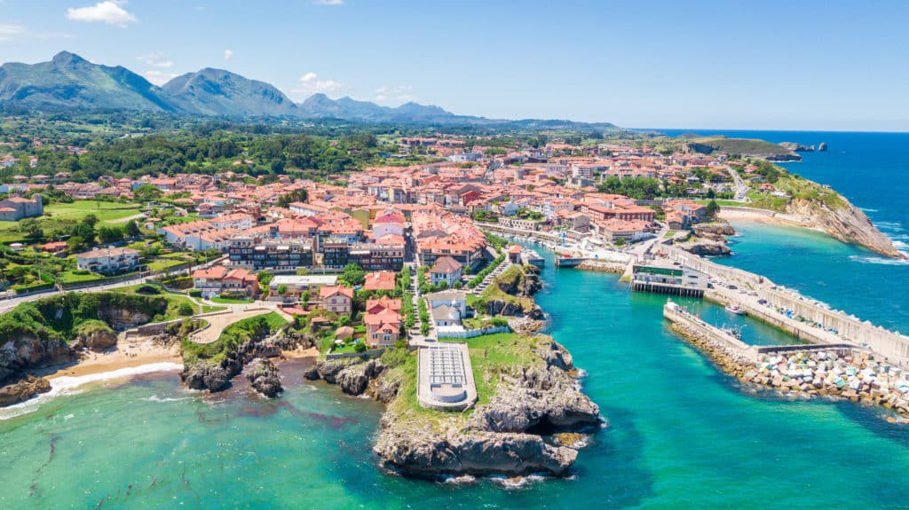 aerial view of llanes fishing town in asturias, spain