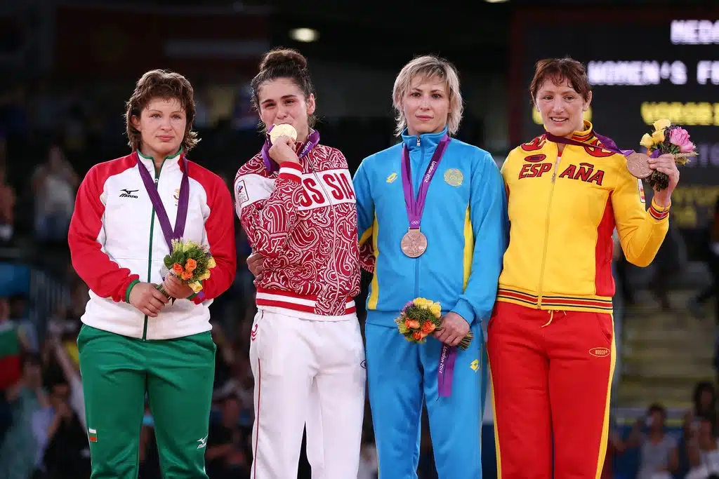 Maider Unda, en el podio olímpico de Londres 2012 con su medalla de bronce.
