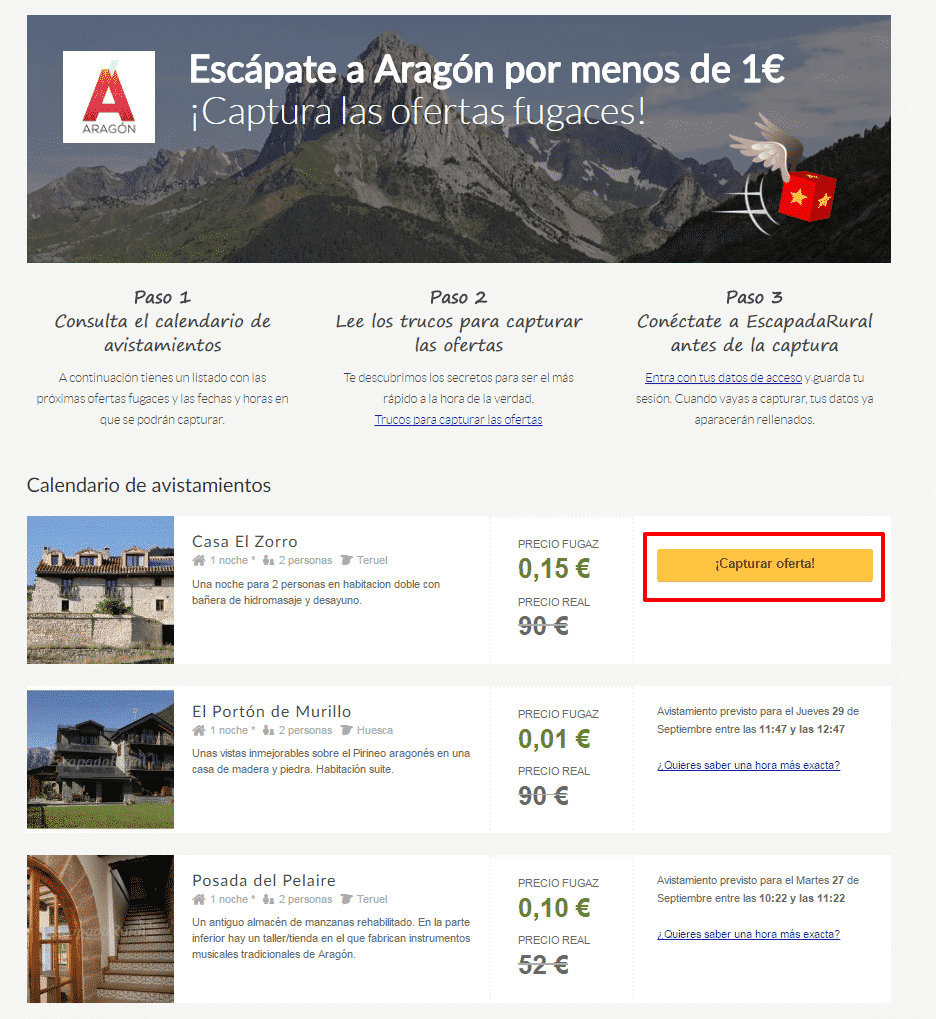 Cómo capturar las Ofertas fugaces Especial Aragón
