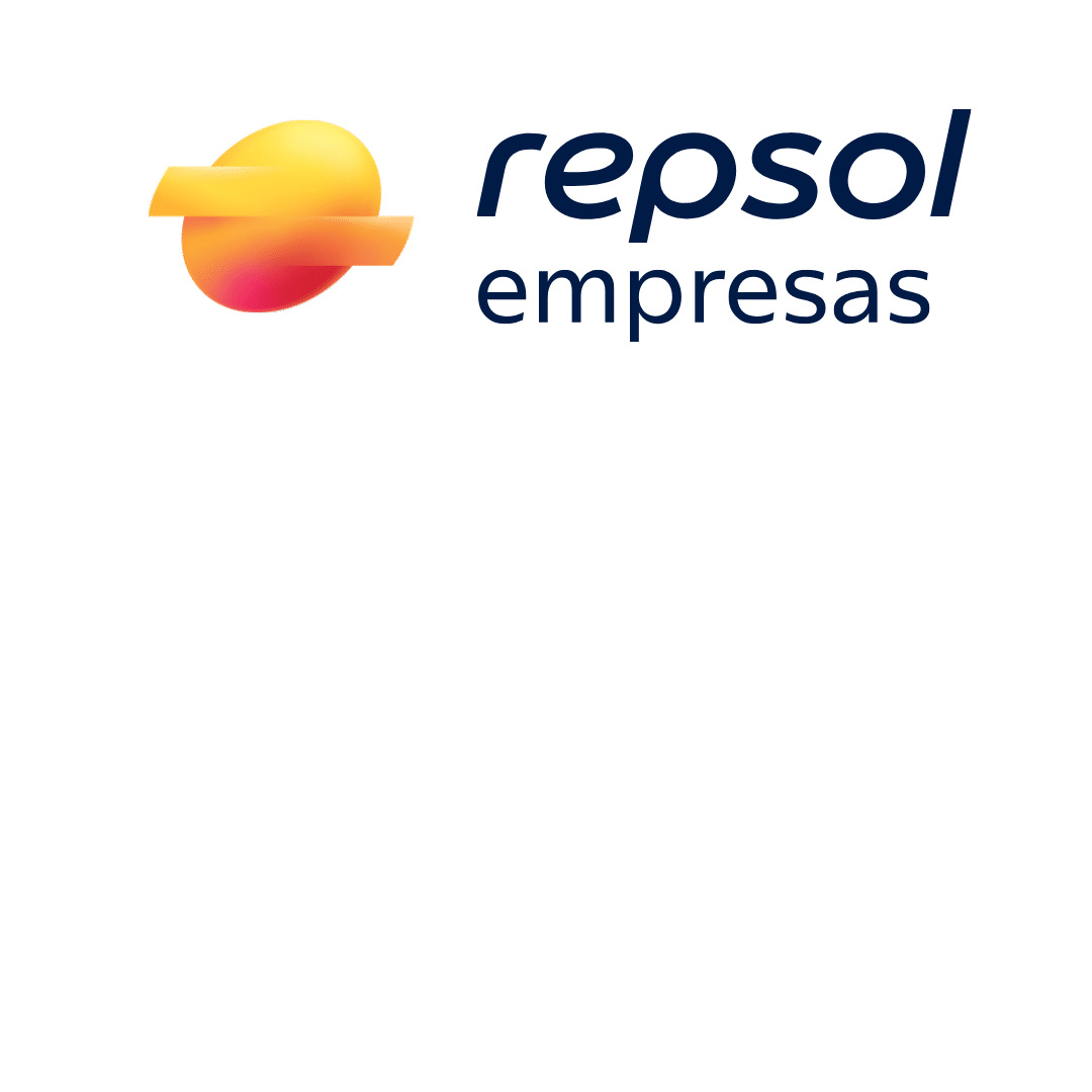 Logotipo de Repsol Empresas con una esfera en degradado amarillo y naranja con una franja horizontal, junto a las palabras repsol empresas en texto azul oscuro sobre fondo claro.