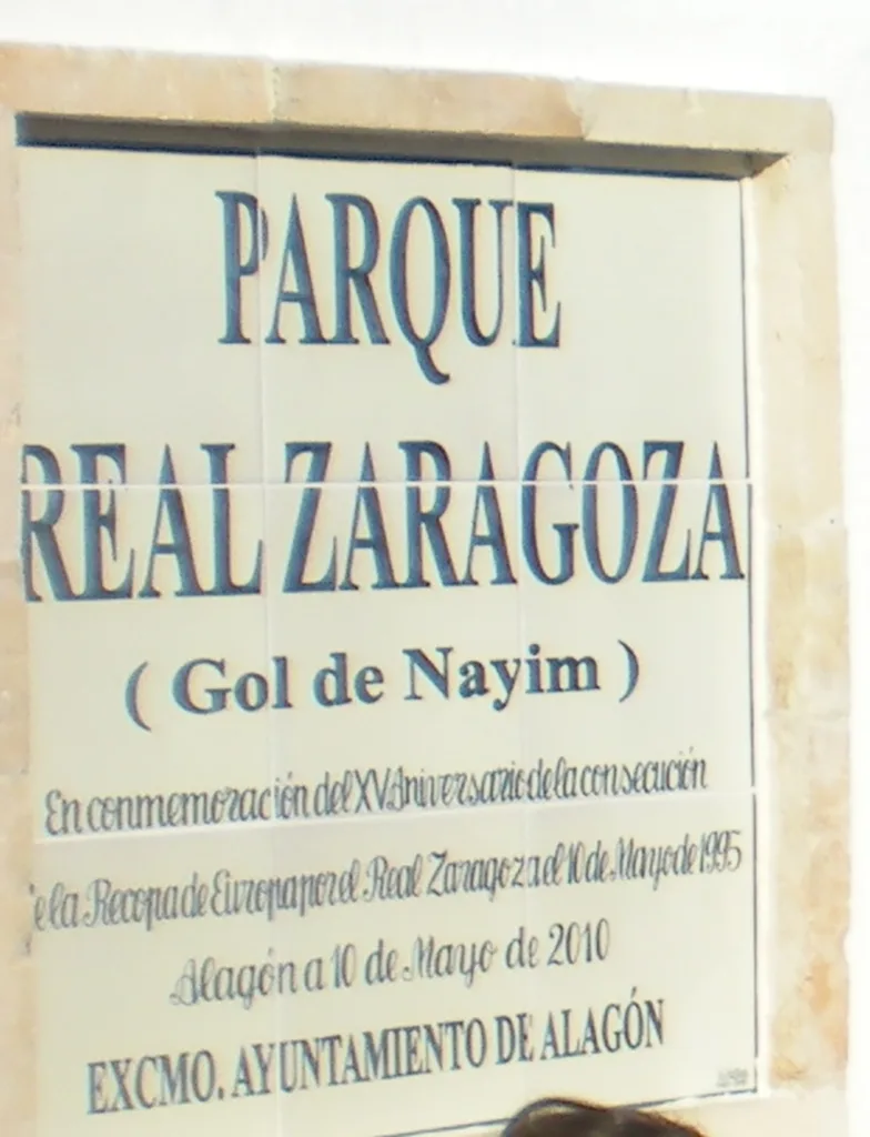 Cartel del parque Gol de Nayim, en Alagón (Zaragoza).