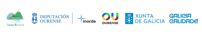 Logotipos de Redescubre Turismo Balnearios, Deputación Ourense, Inorde, OU Ourense, Xunta de Galicia, y Galicia Calidade, en fila sobre fondo blanco.