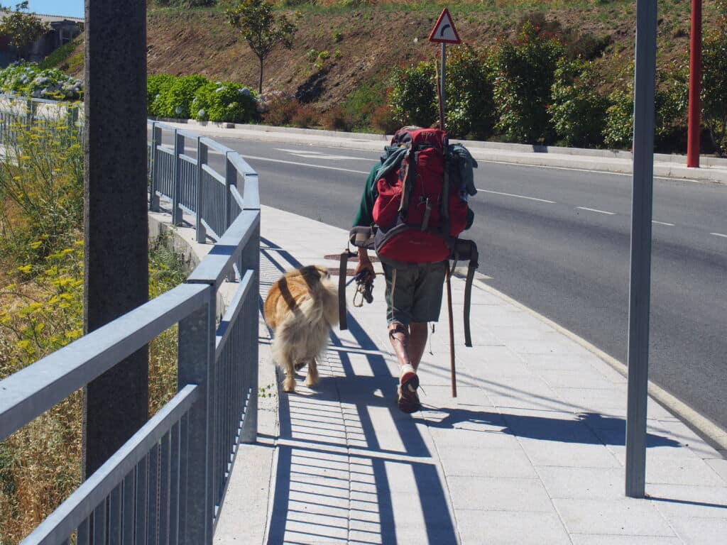 Un peregrino del Camino de Santiago, con su perro. Por Mithrax