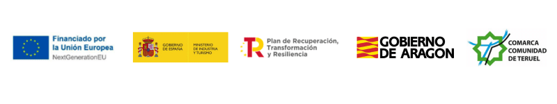 Los logotipos de la Unión Europea, Gobierno de España, Asturias, Plan de Recuperación, Gobierno de Aragón y Comarca Comunidad de Teruel representan a diversas organizaciones colaboradoras y fuentes de financiación.