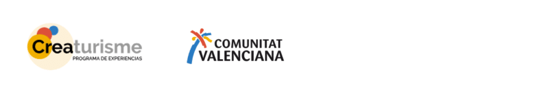 Dos logotipos: a la izquierda, Creaturisme Programa de Experiencias con formas abstractas de colores, y a la derecha, Comunitat Valenciana con una figura estilizada naranja, azul y roja sobre el texto.