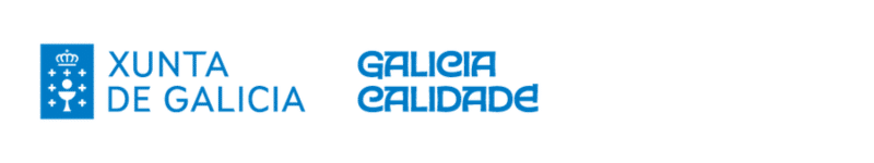 Logotipo azul con el escudo de armas y el texto «Xunta de Galicia» a la izquierda, y «Galicia Calidade» en letras azules estilizadas a la derecha, todo ello sobre un fondo blanco.