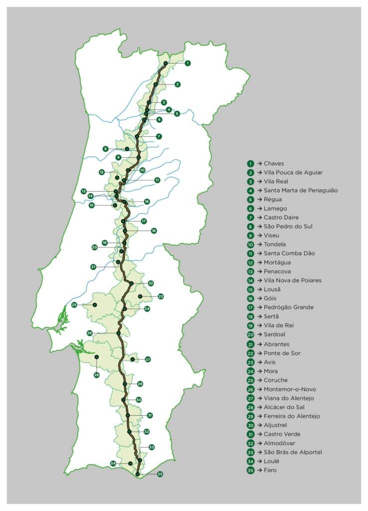 Mapa EN2, conocida como la Ruta 66 portuguesa
