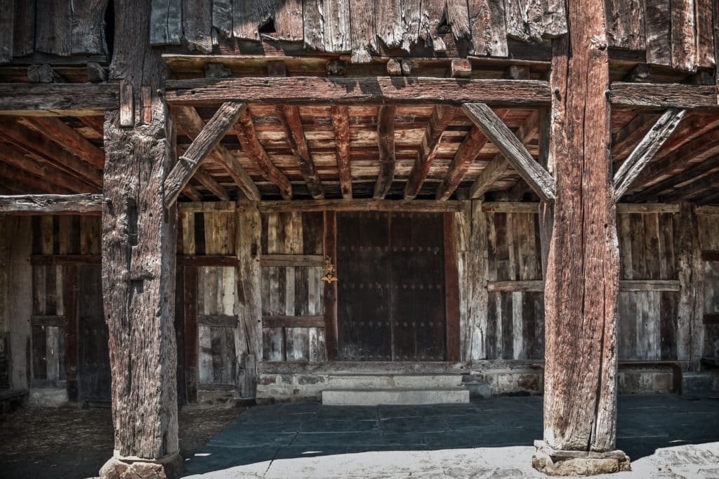 "Caserío", typical wooden house of the Basque country, at rural landscape in Spain