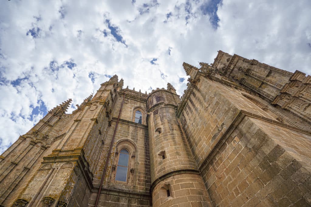 New Cathedral of Plasencia or Catedral de Asuncion de Nuestra Senora. Is a Roman Catholic cathedral located in the town of Plasencia, Region of Extremadura, Spain. Low angle view.